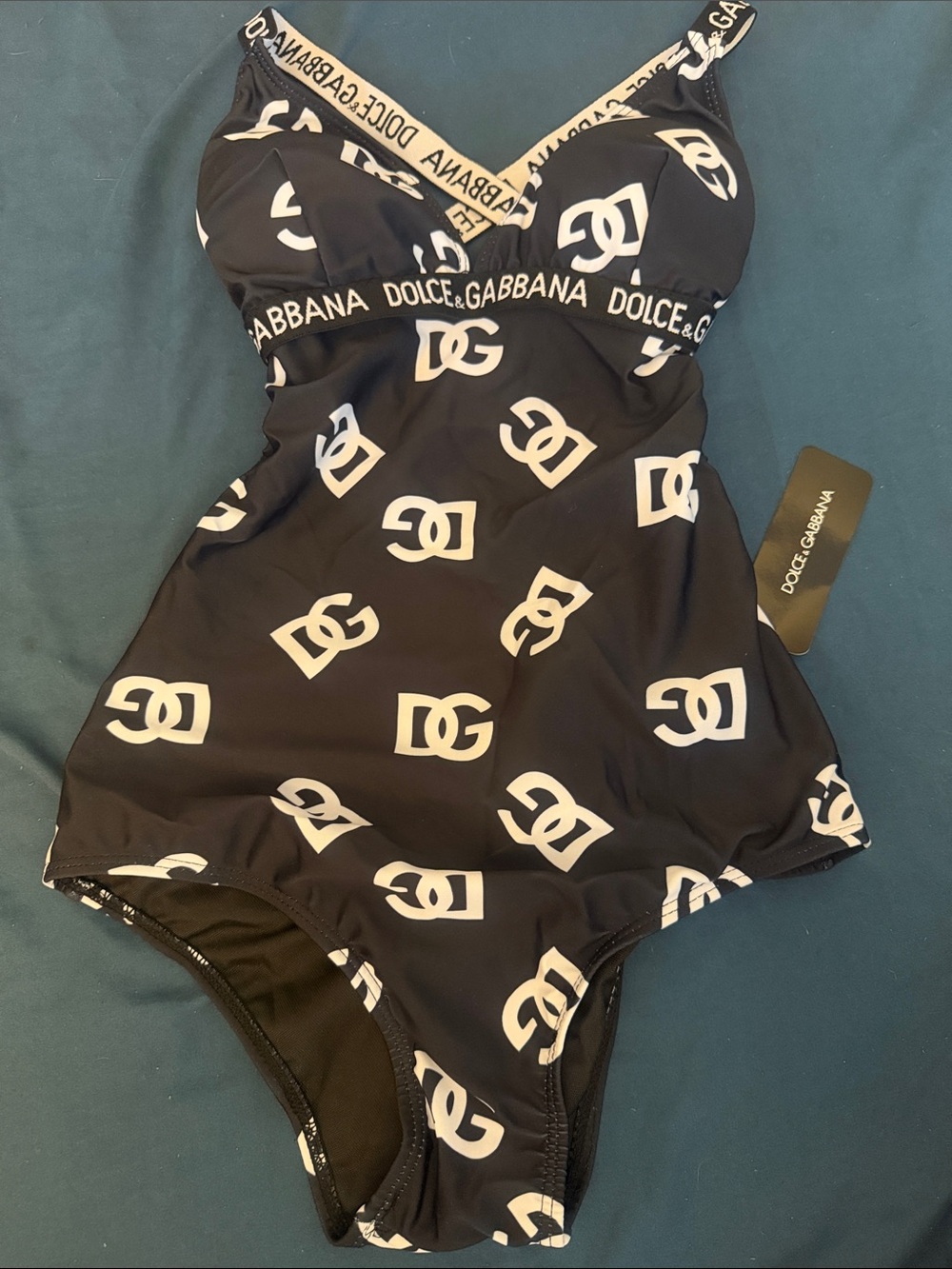 Black One-Piece with White DG Logo Print